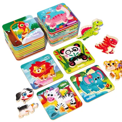 Preschool Learning Activity Educational Montessori Natural Wooden Jigsaw Puzzle Toys France view 2