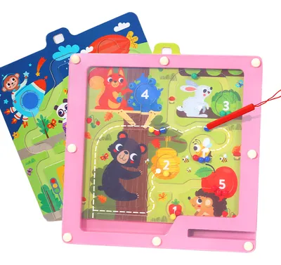 Animal 2 In 1bead Maze Game Magnetic Pen Maze Toys Kids Educational Learning Fine Motor Skills — wooden bead mazes & fine motor wholesale