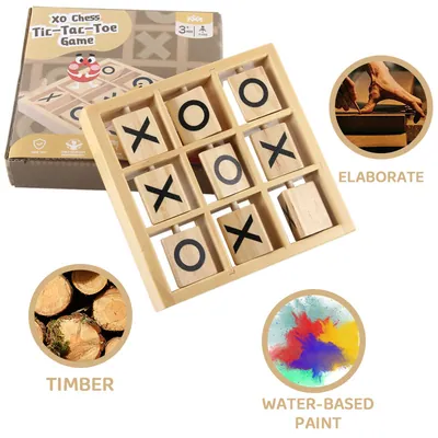 Unisex Wooden Tic Tac Toe Board Tabletop Parent-Child Interactive Game Logical Thinking & view 2