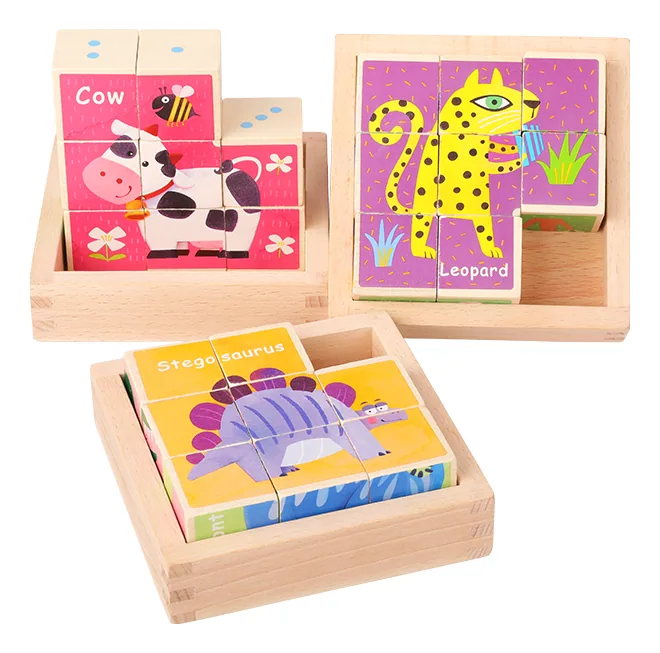 Blocks Six-sided 3d Jigsaw Puzzle Funny Baby Cube Puzzle Toys Early Educational Wooden Unisex — wooden puzzles & tangrams wholesale