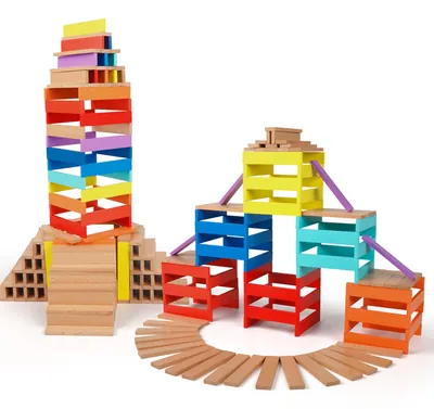 Wooden Creative Pile Tower Block Montessori Toys Kids Imagination Training Parent Child view 2