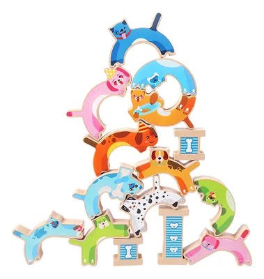 Children Early Educational Montessori Parent-child Cartoon Dog Stacking Wooden Desk Game — wooden building blocks & construction wholesale