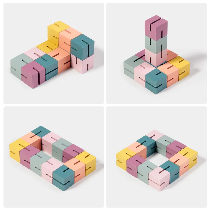 Wooden Fidget Toy Twist Block Cube Puzzle Kids Toy For String Building Block Set For Children — wooden building blocks & construction wholesale