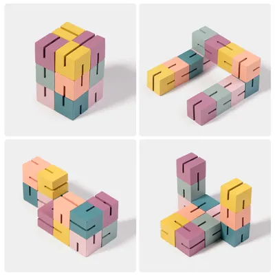 Wooden Fidget Toy Twist Block Cube Puzzle Kids Toy For String Building Block Set For Children view 2