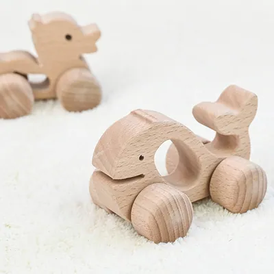 Children Toy Baby Cute Sliding Handcart Toy Beech Wooden Rolling Car Toy view 2